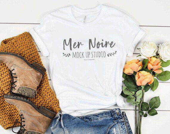 Bella Canvas Autumn Thanksgiving Mockup 3001 White Knotted Shirt