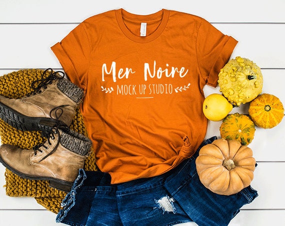 Bella Canvas Autumn Thanksgiving Mockup 3001 Burnt Orange Knotted