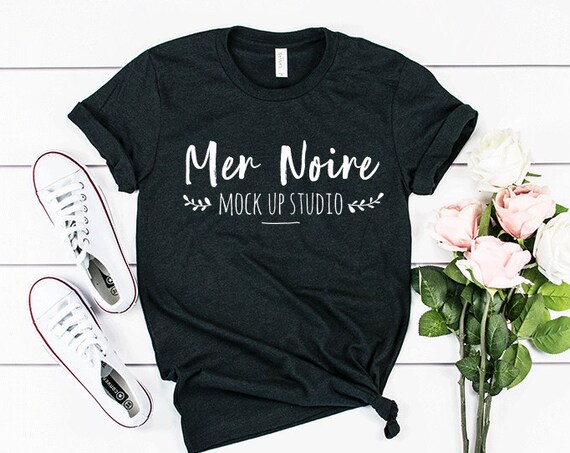 Bella Canvas Mockup 3001 Black Heather Knotted Shirt Unisex