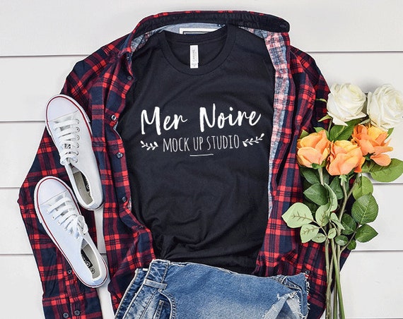 Bella Canvas Autumn Thanksgiving Plaid Shirt Mockup 3001 Black