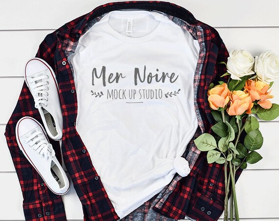 Bella Canvas Autumn Thanksgiving Plaid Shirt Mockup 3001 White Bella Canvas Autumn Thanksgiving Plaid Shirt Mockup 3001 White