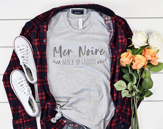 Bella Canvas Autumn Thanksgiving Plaid Shirt Mockup 3001 Athletic