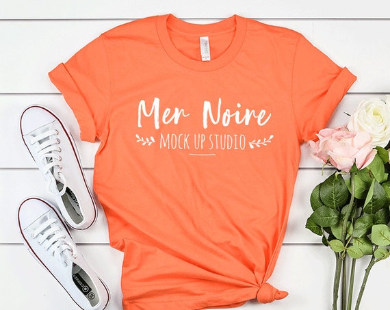 Bella Canvas Mockup 3001 Orange Knotted Shirt Unisex Flatlay
