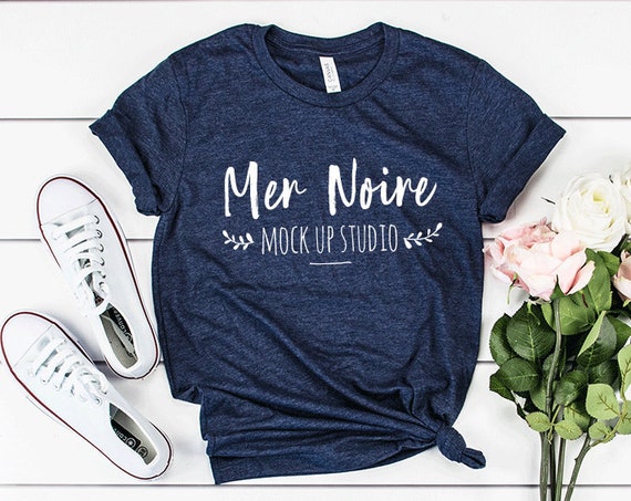 Bella Canvas Mockup 3001 Heather Midnight Navy Knotted Shirt