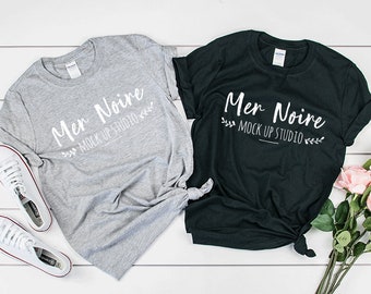 Download Black Gray shirt mockup, Gildan Mockup 64000 Softstyle Black Gray Knotted Shirt Unisex Flatlay ...