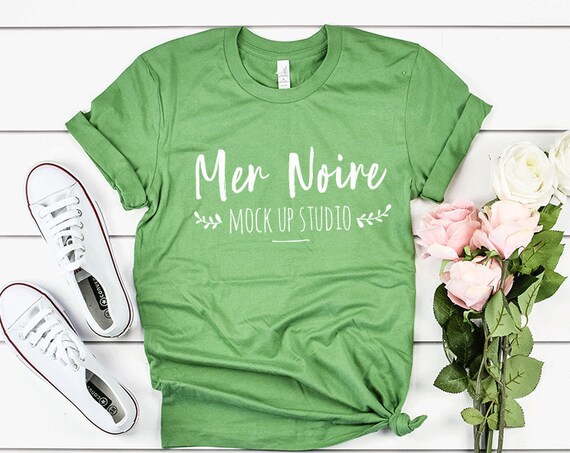 Bella Canvas Mockup 3001 Leaf Knotted Shirt Unisex Flatlay