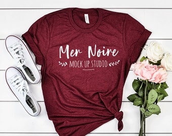 Download Free Bella Canvas Mockup 3413 Cardinal Triblend Knotted Shirt Unisex Flatlay Mockup PSD Template