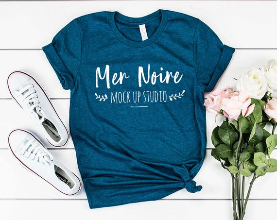 Bella Canvas Mockup 3001 Heather Deep Teal Knotted Shirt