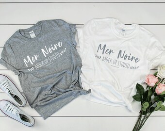 Download White Gray Shirt Mockup Gildan Mockup 64000 Softstyle White Gray Knotted Shirt Unisex Flatlay Mockup Gildan Softstyle Mockup Free Download Mockup Psd Stationery