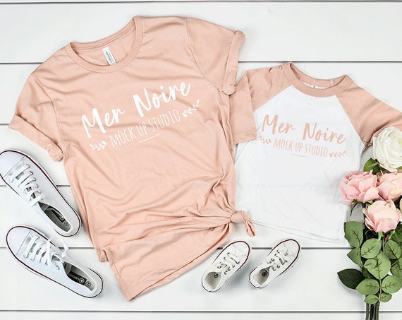 Bella Canvas Mockup 3413 3200t Peach Triblend Adult Kid Bella Canvas Mockup 3413 3200t Peach Triblend Adult Kid