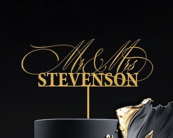 Custom name Gold Wedding Cake Topper, Personalized cake topper, Custom cake topper, Last name cake topper, Any name