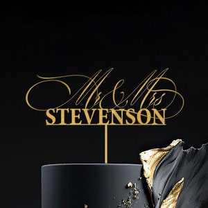 Nome personalizzato Gold Wedding Cake Topper, topper per torta personalizzato, topper per torta personalizzato, topper per torta cognome, qualsiasi nome