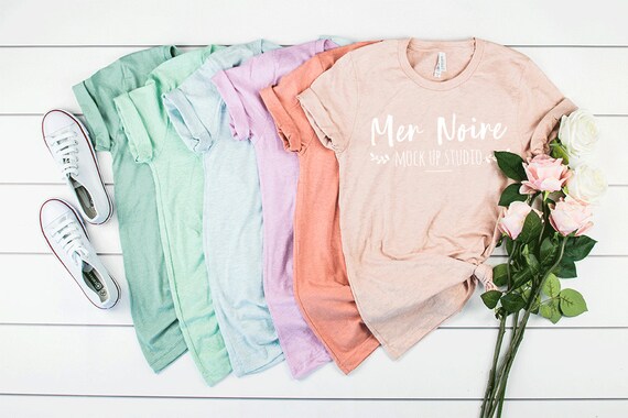 Bella Canvas 3001 Heather Prism Mockup Multiple Shirts Unisex