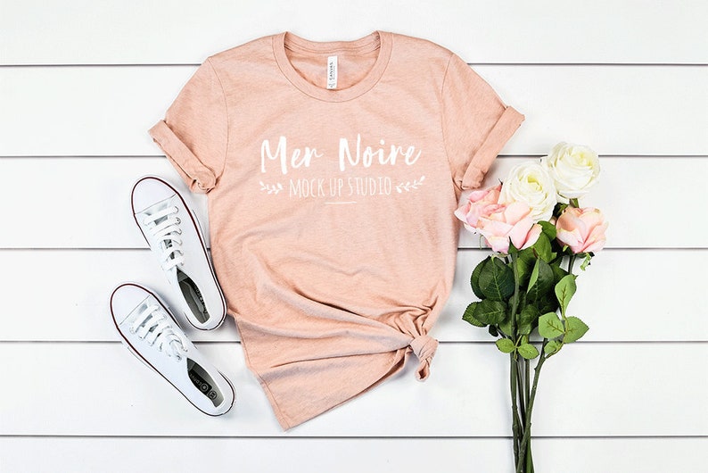 Download Bella Canvas Mockup 3001 Heather Prism Peach Knotted Shirt | Etsy
