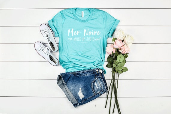 Bella Canvas Mockup 3413 Sea Green Triblend Knotted Shirt Etsy