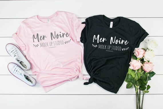 Bella Canvas Mockup 3001 Soft Pink Black Knotted Shirts Unisex Etsy