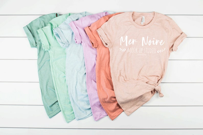 Download Bella Canvas Heather Prism Mockup 3001 Multiple Shirts ...