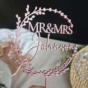 Gold Hochzeitstorte Topper, Mr Mrs Cake Topper, Hochzeitstorte Topper, Hochzeitstorte Topper, Jubiläum Topper, Personalisierter Kuchen Topper, Rustikal Bild 11