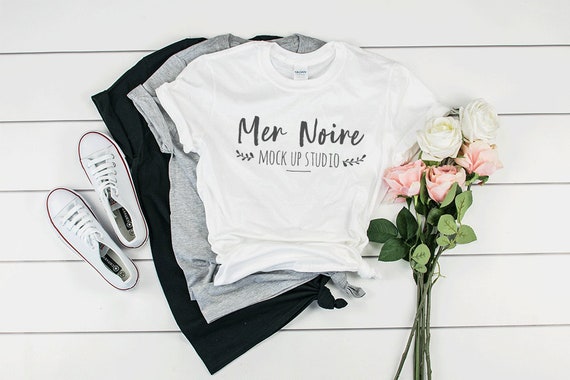 Download Gildan Mockup 64000 Softstyle Multioples White Black Heather Etsy
