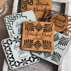Wedding Favors in Bulk, Personalized Coaster, Wedding Party Favors, Wooden Coasters Set, Rustic Wedding Favors, Custom Wood Coasters