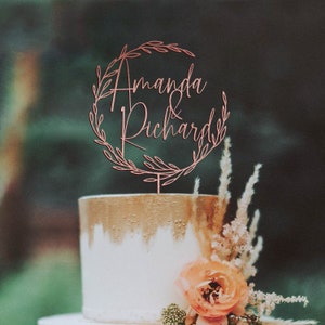 Topper de pastel de oro para boda, topper de pastel personalizado, toppers de pastel de aniversario, topper de pastel de boda rústico, topper de pastel personalizado Mr Mrs Rose gold