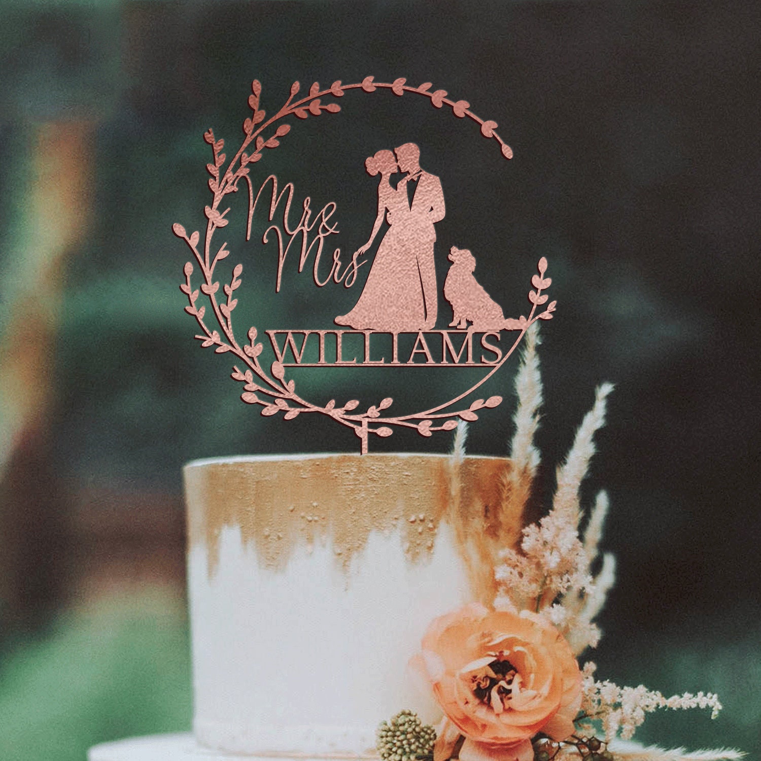 Dog Cake Topper for Wedding, Rustic Wedding Cake Topper with Dog, Bride Groom Cake Topper, Pet Silhouette Cake Topper, Cat Cake Topper