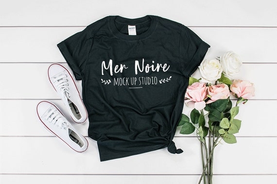 Download Gildan Mockup 64000 Softstyle Black Knotted Shirt Unisex Etsy