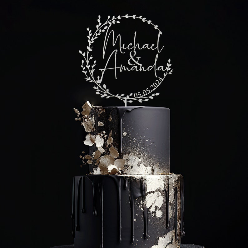 Topper per torta nuziale in oro, topper per torta Mr Mrs, topper per torta personalizzato, topper per torta nuziale, topper per torta anniversario, topper per torta personalizzato, rustico Silver