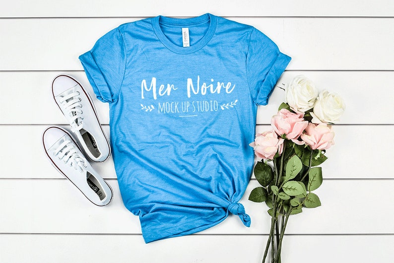 Bella Canvas Mockup 3001 Heather Aqua Knotted Shirt Unisex