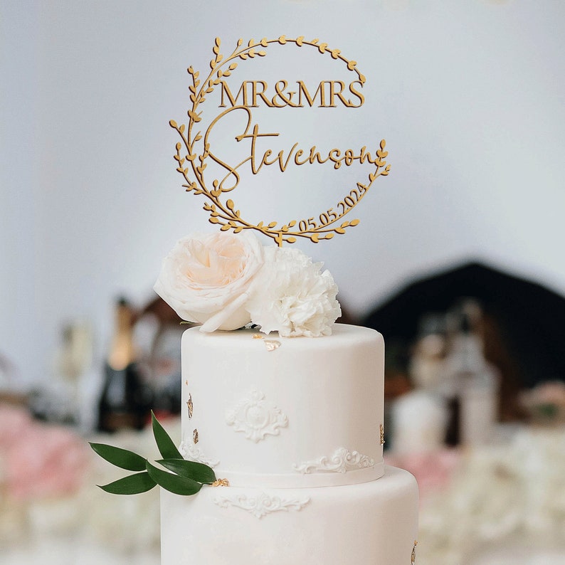 Gold wedding cake topper, Mr Mrs cake topper,Personalized cake topper,Wedding cake topper,Anniversary Cake topper,Custom cake topper, Rustic image 7