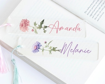 Personalized Birth Flower Bookmark, Acrylic Bookmark Gift for Women, Custom Name Bookmark, Bridesmaid Gift,Name Acrylic Bookmark with Tassel