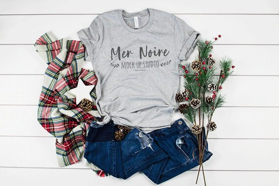 Christmas Bella Canvas Mockup 3001 Athletic Heather Knotted Etsy