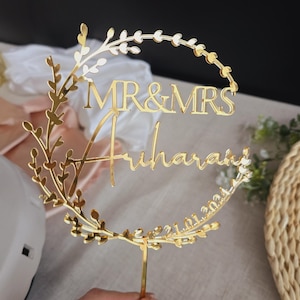 Gold Hochzeitstorte Topper, Mr Mrs Cake Topper, Hochzeitstorte Topper, Hochzeitstorte Topper, Jubiläum Topper, Personalisierter Kuchen Topper, Rustikal Gold Mirror