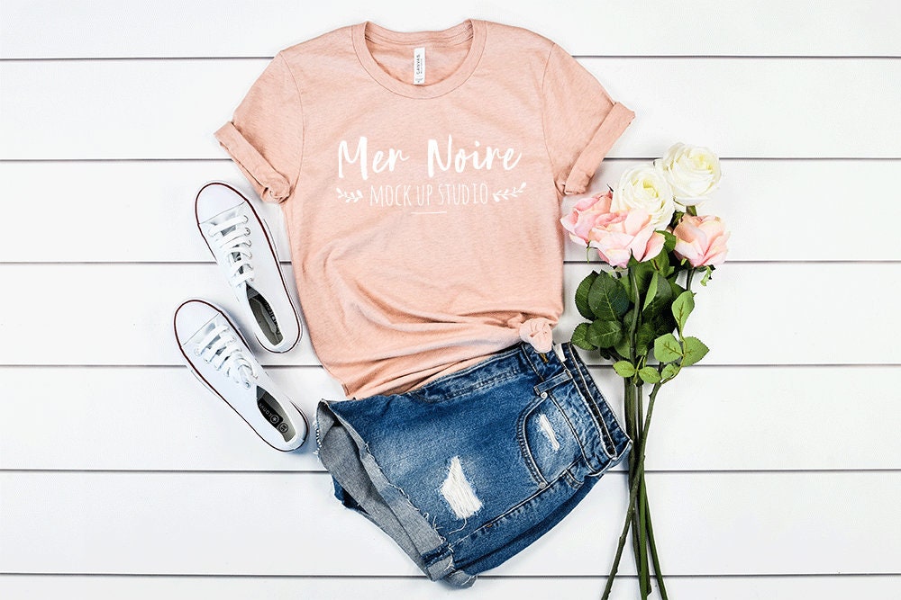 Download Bella Canvas Mockup 3001 Heather Prism Peach Knotted Shirt | Etsy