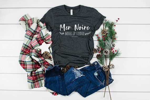 Christmas Bella Canvas Mockup 3001 Heather Dark Gray Knotted Etsy