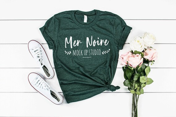 Bella Canvas Mockup 3001 Heather Forest Knotted Shirt Unisex Etsy