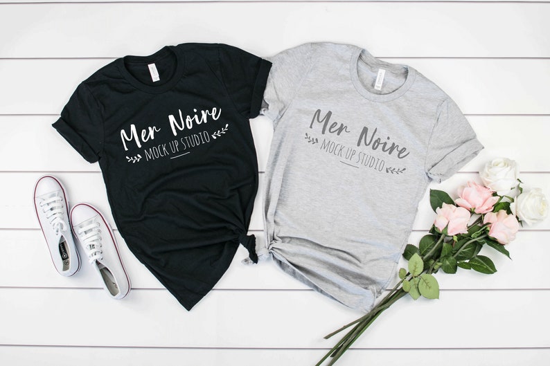 Download Bella Canvas Mockup 3001 Black Athletic Heather Grey ...