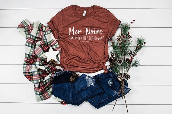 Christmas Bella Canvas Mockup 3413 Clay Triblend Knotted Shirt Etsy