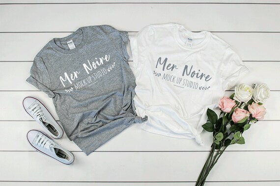 Download White Gray Shirt Mockup Gildan Mockup 64000 Softstyle White Etsy