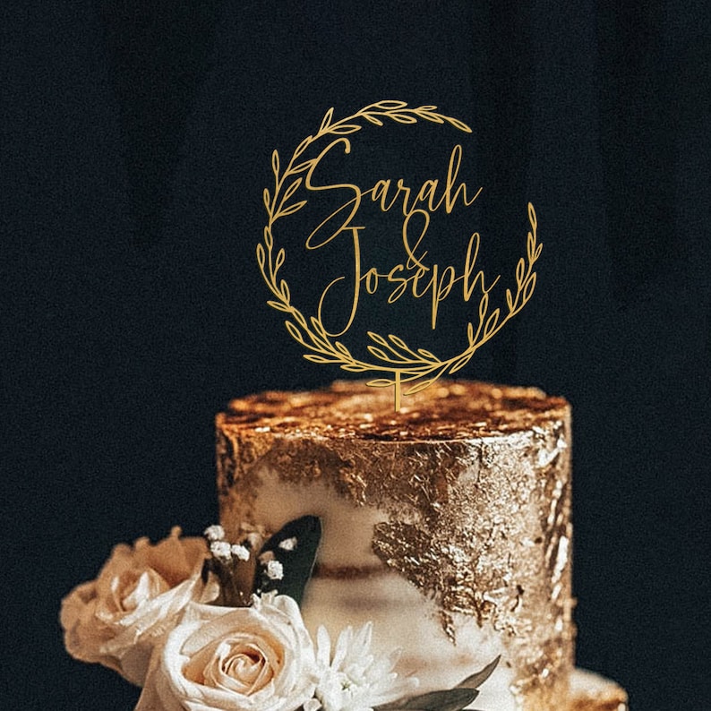 Décoration de gâteau dorée pour mariage, décoration de gâteau personnalisée, décoration de gâteau d'anniversaire, décoration de gâteau de mariage rustique, décoration de gâteau personnalisée Mr Mme Gold