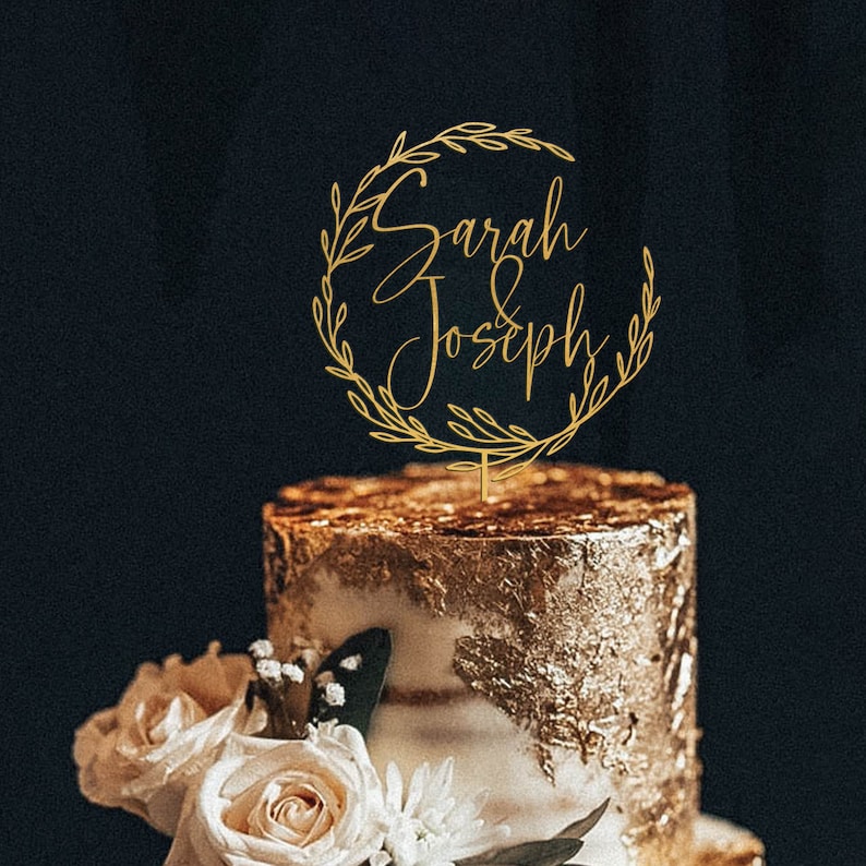 Topper de pastel de oro para boda, topper de pastel personalizado, toppers de pastel de aniversario, topper de pastel de boda rústico, topper de pastel personalizado Mr Mrs Gold