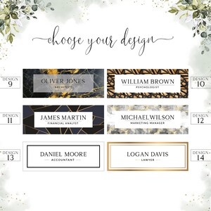 May include: A set of ten business card designs featuring different backgrounds and text layouts. The designs include marble, geometric patterns, and solid colors. The text includes the names "Oliver Jones", "William Brown", "James Martin", "Michael Wilson", "Daniel Moore", and "Logan Davis" along with their job titles.