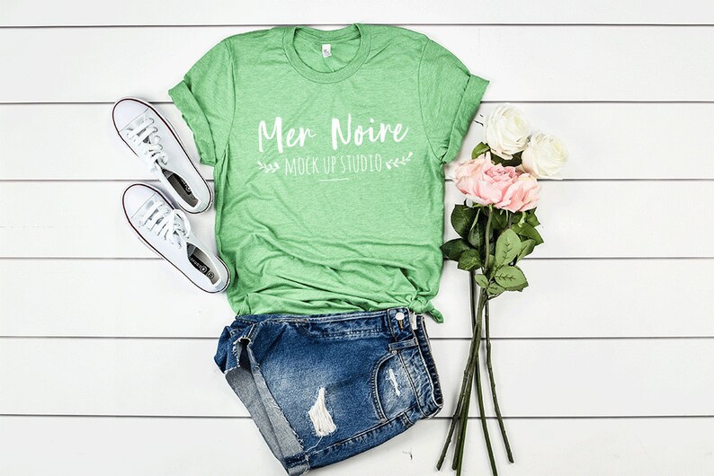 Download Bella Canvas Mockup 3413 Green Triblend Knotted Shirt ...