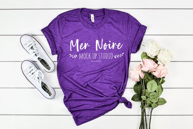 Bella Canvas Mockup 3413 Purple Triblend Knotted Shirt