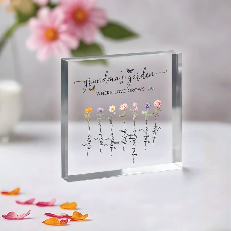 Personalized Gift For Grandma, Mother's Day Gift For Grandma, Grandma' s Garden Personalized Birth Month Flower, Grandmother Gifts Ideas Square