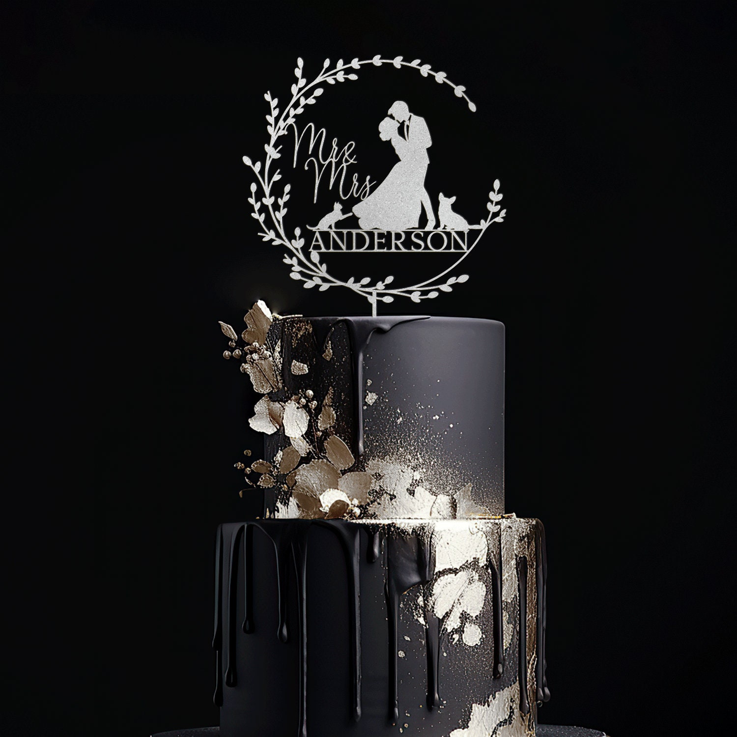 Dog Cake Topper for Wedding, Rustic Wedding Cake Topper with Dog, Bride Groom Cake Topper, Pet Silhouette Cake Topper, Cat Cake Topper