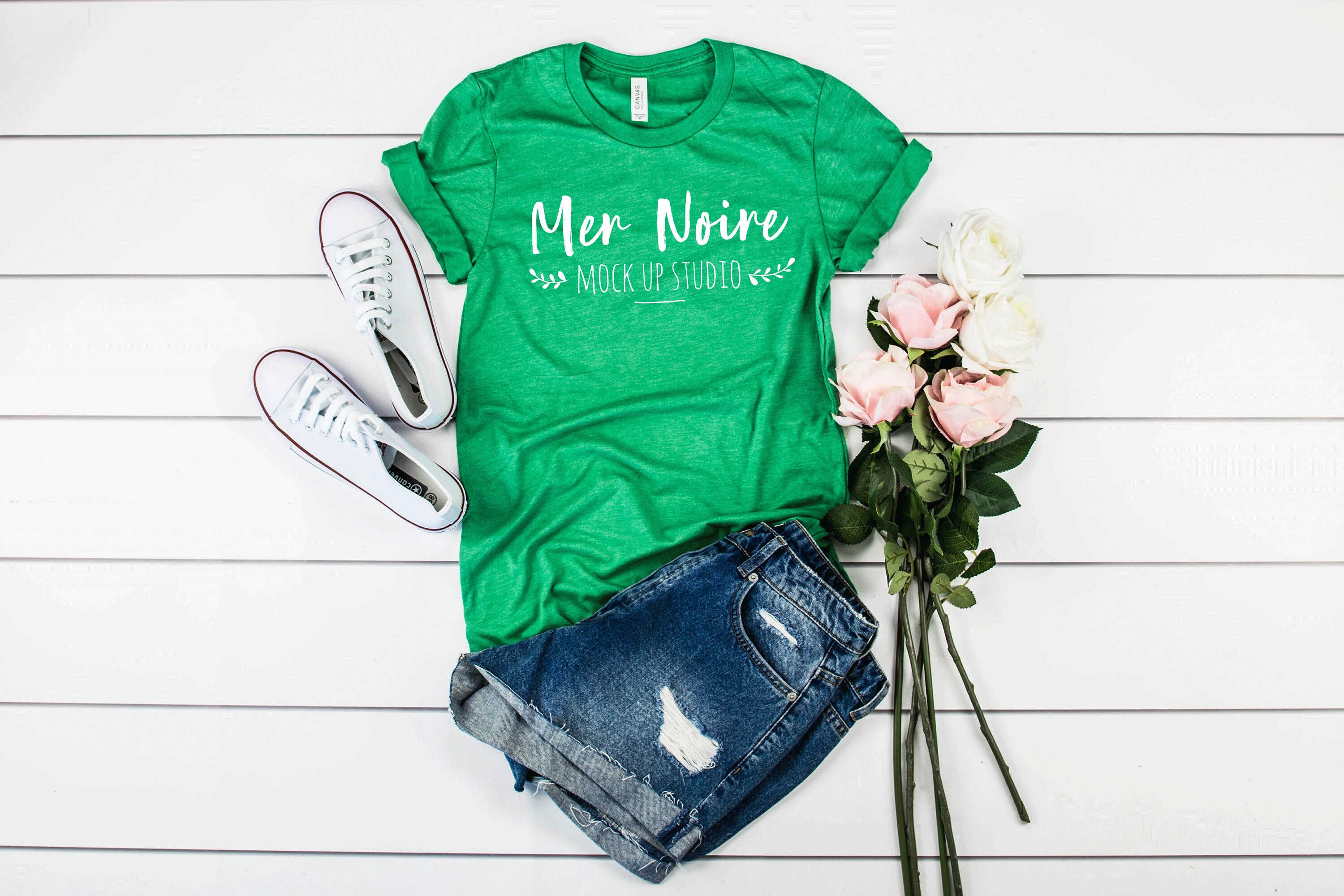 Bella Canvas Mockup 3001 Heather Kelly Green Knotted Shirt Etsy