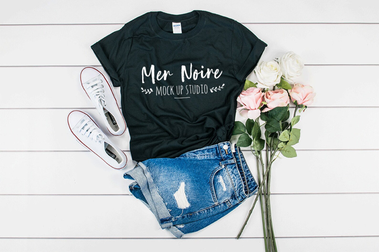 Download Black shirt mockup Gildan Mockup 64000 Softstyle White | Etsy