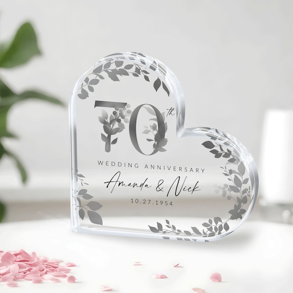 70th Wedding Anniversary Gift, Personalized Platinum 70th Anniversary Acrylic Plaque, 70th Wedding Anniversary,Gift for Parents Husband Wife