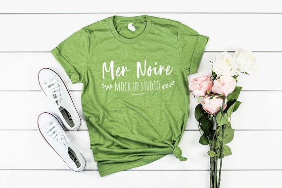 Bella Canvas Mockup 3001 Heather Green Knotted Shirt Unisex Etsy